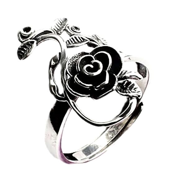 Vintage Sterling Silver Rose Ring, Adjustable, Flower, Boho - Picture 6 of 6